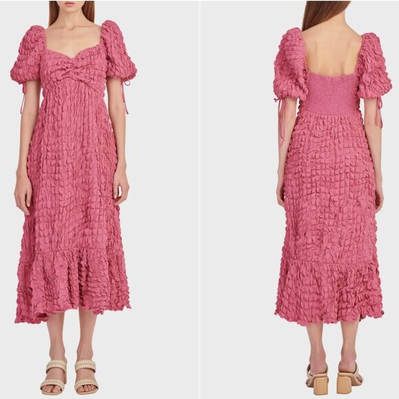 Endless Rose Textured Bubble Puff Sleeve Sweatheart Maxi Dress Mauve Dark Pink M - Picture 1 of 16